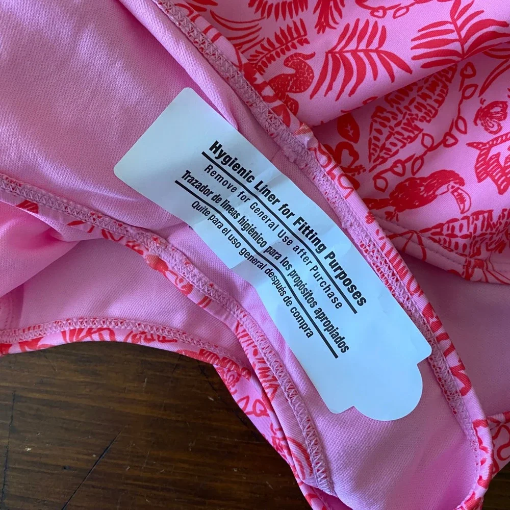 No Boundaries Pink Tropical Toucan Cheeky High Leg 1-Piece Swimsuit Medium 8-10